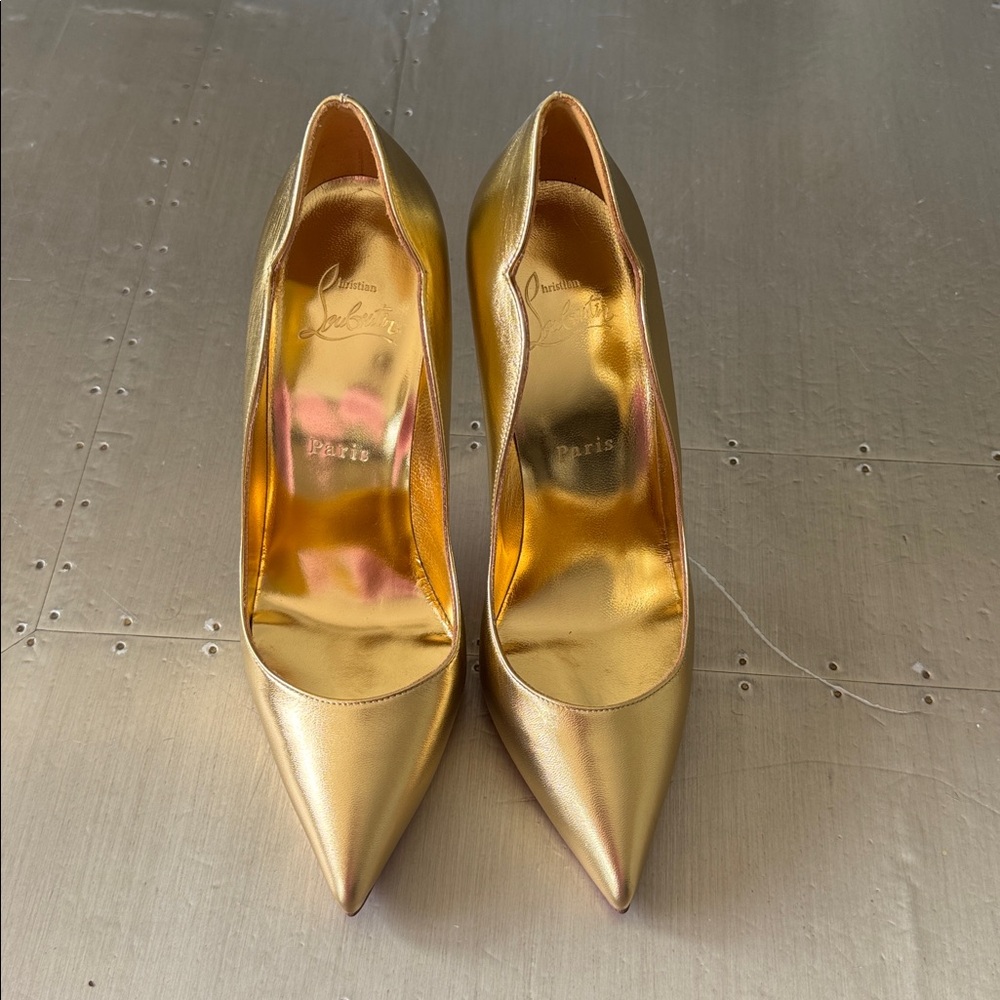 Christian Louboutin hot chick 100mm gold bouton stiletto sz 37.5 - Picture 3 of 10